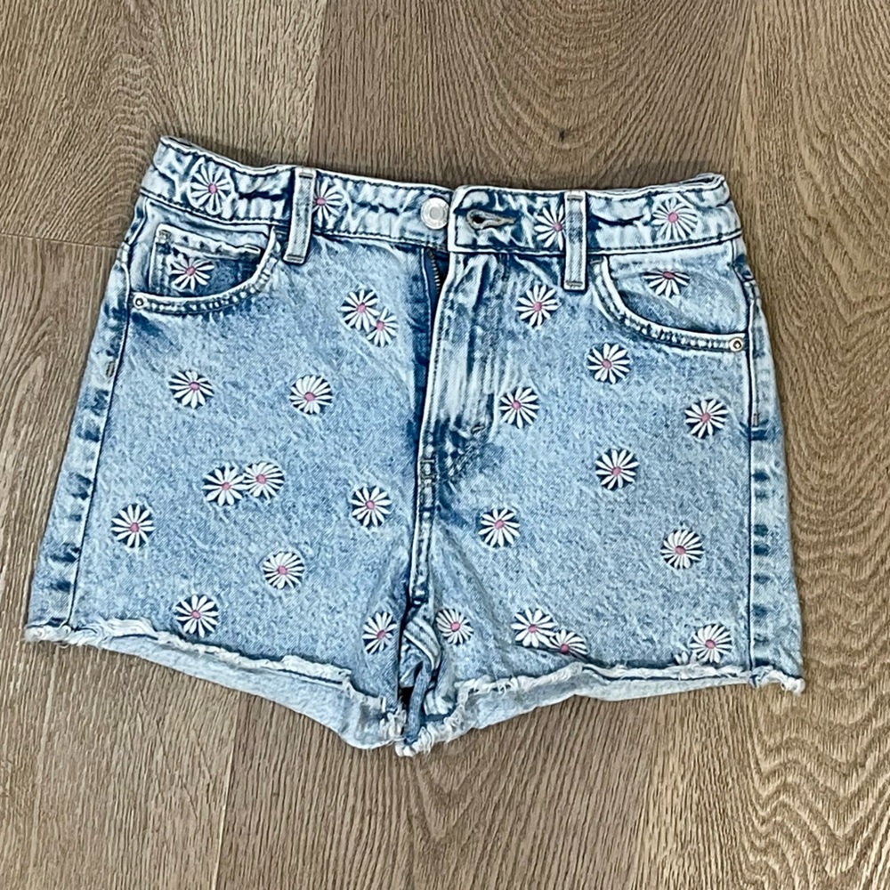 H&M Light Blue Floral Jean Shorts Girls 10
